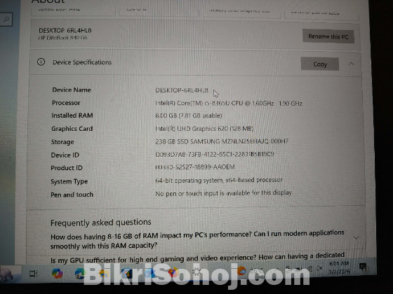 HP elitebook g6 core i5 8th gen